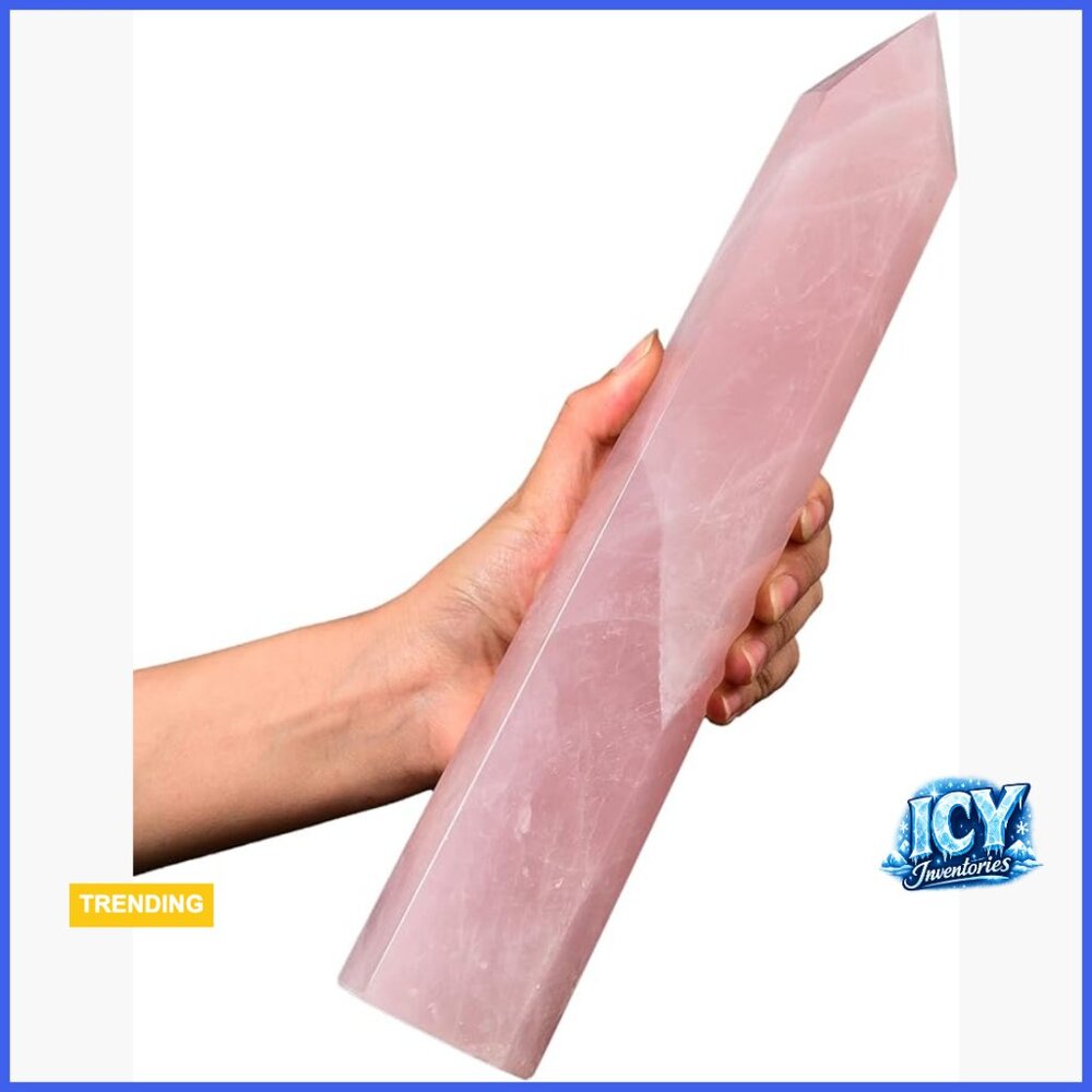 Large Healing Crystal Obelisk Tower Rose Quartz Point Wand Decor